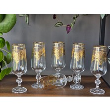Konyax Zomorot Gold 180 cc Şampanya Kadehi 6'lı 24K El Işçiliği Gerçek Altın Işlemeli