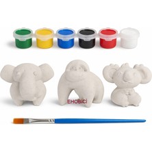 Ehobici Taş Boyama Seti Fil Goril Koala 6 Renk Akrilik Boya 5ml + Fırça