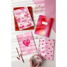 Hype Store Paperora A4 Spiralli Karton Kapak 4’lü Set Çizgili Okul Defteri 80 Yaprak, Ders Programlı Kırmızı Ka