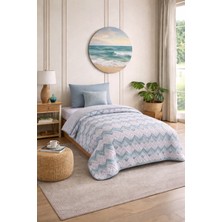 Lila Moon Mint Renkli Tek Kişilik Desenli Kapitone Pike Yatak Örtüsü Takımı (Pike+Yastık Kılıfı)