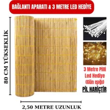 AYGHOME - 80CM x 2.5m Doğal Hasır Çit + Pilli Peri LED - Misina Örgülü & Bağlantı Aparatlı Set