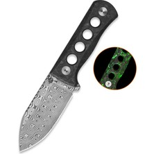 Qsp Canary | Karanlıkta Parlayan Parçalanmış Karbon Fiber Sap | Lamine Damascus Çelik Boyun Bıçağı | QS141-M