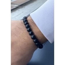 Stone Family Siyah Mat Boncuklu Erkek Bileklik - Doğal Taş Görünümlü Elastik Tasarım