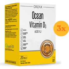 Ocean Vitamin D3 600 Iu Sprey 20 ml - 3 Adet (60 Ml) - Dezenfektan Hediyeli (%72 Alkol)