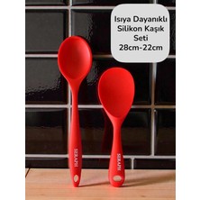 Seraph Isıya Dayanıklı Yanmaz Yapışmaz Silikon Uzun Kısa Derin Kaşık 28 Cm- Pilav Kaşığı 22 cm