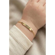 Fiyonk Kuyumculuk 14 Ayar Altın Gurmet Zincirli Dikdörtgen Plaka Bebek Çocuk Künyesi