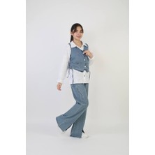 Yalçınoğlu Kız Çocuk Yelekli Denim Alt Üst Takım I Çocuk Bayram ve Özel Gün I Kot Takım 9-15 Yaş I 3'lü Takım