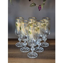 Konyax Peacock Gold 180 cc Kahve Yanı Kristal Bardak 6'lı 24K El Işçiliği Gerçek Altın Işlemeli