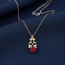 Modahilye 925 Ayar Gümüş Gül Modeli Altın Kaplama Kolye