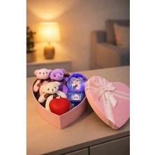 Marsilyan Kalp Kutuda 3 Ayıcıklı Işıklı Kalpli Kar Küresi Hediye Seti – Sevgiliye - Eşe - Arkadaşa Özel MR