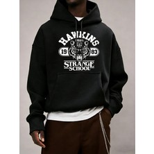 Strange School 1983 Baskılı Erkek Günlük Giyim Modası Bol Kapüşonlu Üstler Her Şeyle Uyumlu S