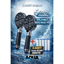 Aqua Sara 2 Adet 6 Fonksiyonlu Filtreli Duş Başlığı (5ADET Yedek Filtre)| Su Arıtmalı, Klor ve Kireç Önleyici, Yüksek Basınçlı