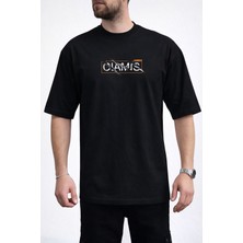 Caddekombin Erkek West Java Yazı Baskılı Bisiklet Yaka Siyah T-Shirt