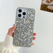 Apple - iPhone 15 Pro Max Zebana Taşlı Pırlanta Silikon Kılıf - Gri