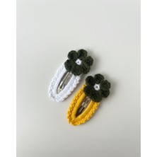 Winy Concept El Örgüsü Papatya ve Çiçek Figürlü Ikili Saç Tokası Seti - Beyaz/yeşil ve Sarı/yeşil Çıtçıt Tokalar