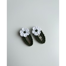 Winy Concept El Örgüsü Papatya Figürlü Yeşil Çıt Çıt Toka Seti - 2 Adet Tasarım Saç Aksesuarı