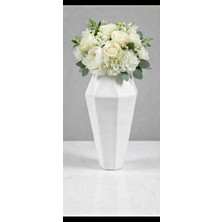 Modern 30 cm Beyaz Geometrik Vazo