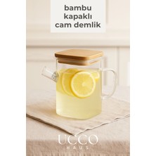 Ucco 1 Litre Bambu Kapaklı Boroslikat Cam Demlik Sürahi | Detox, Limonata, Bitki Çayı, Yağdanlık Mutfak