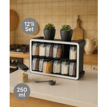 Nesto Home 12'li Set 250 ml Kendinden Yapışkanlı Kaşıklı Standlı Baharatlık Düzenleyici