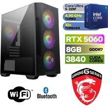 MSI Şafak-Gaming Arena | Rtx 5060 8gb & Core Ultra 5 225F | Yapay Zeka Destekli Ddr5 Canavarı | 1tb SSD & WIN11 Pro Oyuncu Bilgisayarı