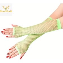 NW NessiWorld 80’ler 90’lar Retro Neon Yeşil File Parmaksız Eldiven 26 cm