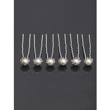 Boncukcu Abla 6’lı Inci ve Zirkon Taş Model Gelin Saç Firkete Toka Inci Firkete Toka