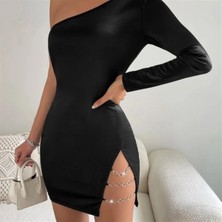 İlkyaz Fashion Ieg™ Bayan Asimetrik Halkalı Mini Elbise