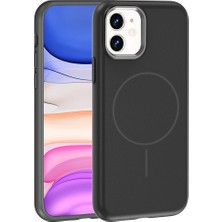 iPhone 11 Kılıf M-Safe Şarj Özellikli Metal Kamera Çerçeveli Zore Edi Silikon Kapak - Siyah