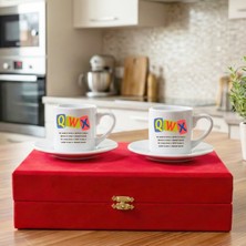 Ensar Neşriyat Zimanê Kurdi Kürtçe Harfler Xwq Yazılı Kırmızı Renkli Kutulu 2 Li Porselen Kahve Fincan Seti