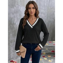 Gökyüzü Moda Kadın Uzun Kollu V Yakalı Waffle Bluz