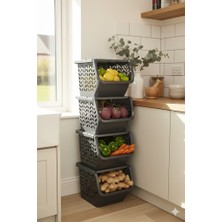 Buclee Modüler Patates Soğan Sebze Düzenleyici Organizer 4 Adet Kapaklı Sebzelik Saklama Kutusu