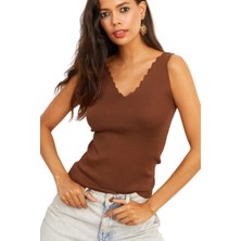 Thiff Gymwear Kadın Kolsuz Kalın Askılı Ince Yazlık Merdiven Yaka Triko Atlet