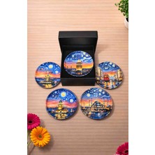 Upeka 5'li Istanbul Temalı Van Gogh Tarz Hediyelik Metal Tabak Magnet Set Kutulu 5cm