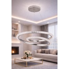Ünal Aydınlatma Hella Krom Avize | 50 cm LED Kristal Detaylı Modern Halka Salon Avizesi