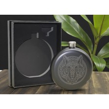 Elifeshop Kurt Desenli Dayanıklı Paslanmaz Çelik Içki Matarası 8 Oz 240 ml Hunili Kamp Outdoor Cep Matarası