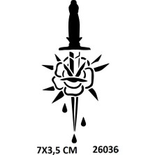 Airbrush Tattoo Kılıç ve Gül Yapışkanlı Stencil Süsleme ve Boyama Kalıbı