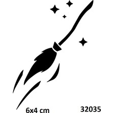 Airbrush Tattoo Cadı Süpürgesi Yapışkanlı Stencil Süsleme ve Boyama Kalıbı