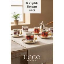 Ucco Altın Yaldızlı 6’lı 80 ml Porselen Kahve Fincan Takımı – At Motifli Premium Seri - Espresso Bardağı