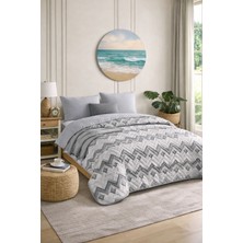 Lila Moon Gri Renkli Çift Kişilik Desenli Kapitone Pike Yatak Örtüsü Takımı (Pike+2 Yastık Kılıfı)