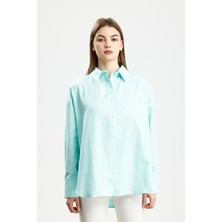 Büyük Beden Pamuklu Gömlek Su Yeşili