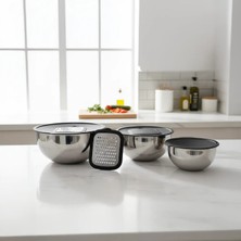 Veramoni 3'lü Paslanmaz Çelik Rende Aparatlı Karıştırma Kabı Seti 16-20-24 cm Parça