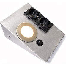 Lampist Tezgah Altı 2 Prizli, Düğmeli LED Aydınlatma Krom Kasa Gün Işığı Işık