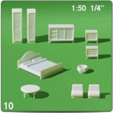 Schulcz 554002 1/50 Ölçek, Ebeveyn Odası Mobilyaları-Beyaz- 9 Par