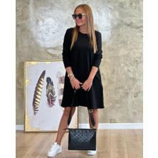 Yeşil Sarmaşık Kadın Uzun Kollu Bisiklet Yaka Cep Detay Etek Ucu Volanlı Iki Iplik Elbise