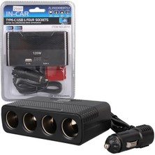 Olesson 2014 12-24V Type-C + Usb-A Girişli 120W 80CM Kablolu 4'lü Araç Çakmak Çoklayıcı