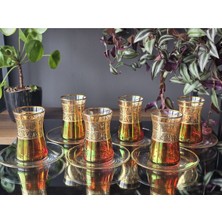 Konyax Çay Seti 12 Parçalık Alda Kırmızı Lüsterli