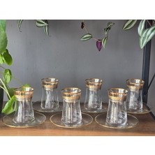 Konyax Bordür Mıx Gerçek Altın Işlemeli El Işçiliği Çay Seti 6 Kişilik