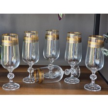 Konyax Bordür Mix 180 cc Şampanya Kadehi 6'lı 24K El Işçiliği Gerçek Altın Işlemeli