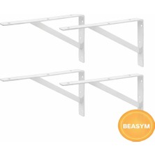 Beasym Ağır Yük Raf Altı Ayak Raf Tutucu Destekli L Demir 33 x 50 cm Siyah Montaj Aparatı Beyaz (4 Adet)