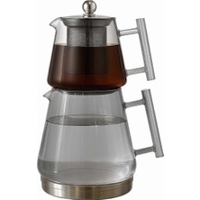 Hype Store Jenisa Indüksiyon Tabanlı Metal Süzgeçli Füme Cam Çaydanlık Takımı – Borosilikat Cam Demlikli 1550 M